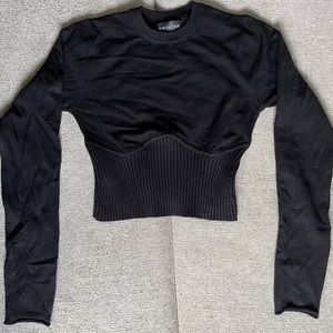 White Fox long sleeve cropped top, sweatshirt material.